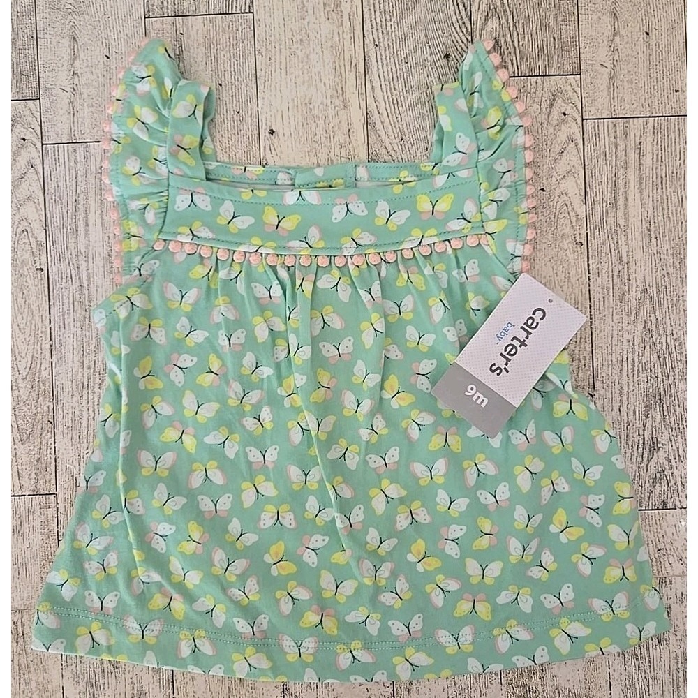 Carter's Short Set 6-9 Months Butterflies Shirt Shorts Romper Girl 3pc NEW - Picture 2 of 11